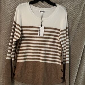 KATHY IRELAND ROUND NECKLINE CREAM/TAN SWEATER SIZE PETITE LARGE